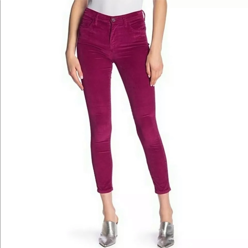 Current Elliott High Waist Stiletto Corduroy Pants in Deep Berry Color Size 23